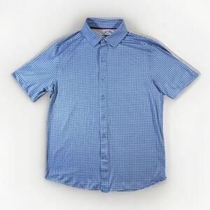 Johnston & Murphy XC4 Mens Slim Blue Short Sleeve Button Up Shirt Size M